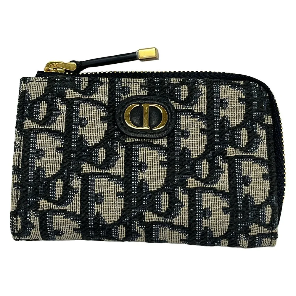 Christian Dior 30 Montagne Coin Case S2392UTZQ928U Navy Cream Jacquard Leather